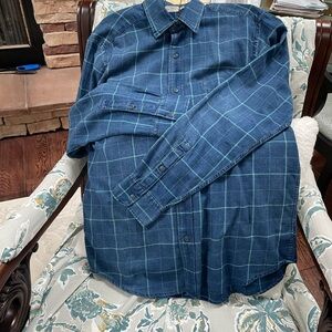 Faherty Navy and Green Plaid Shirt